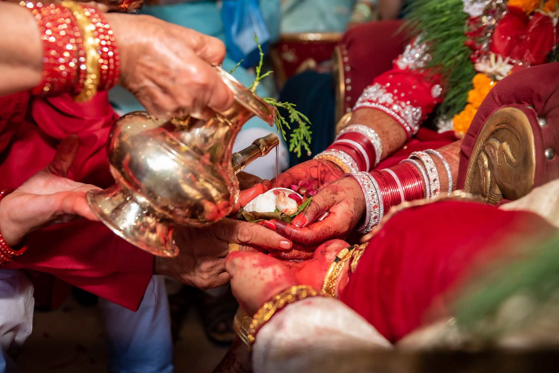 Traditional Nepali wedding ritual close-up