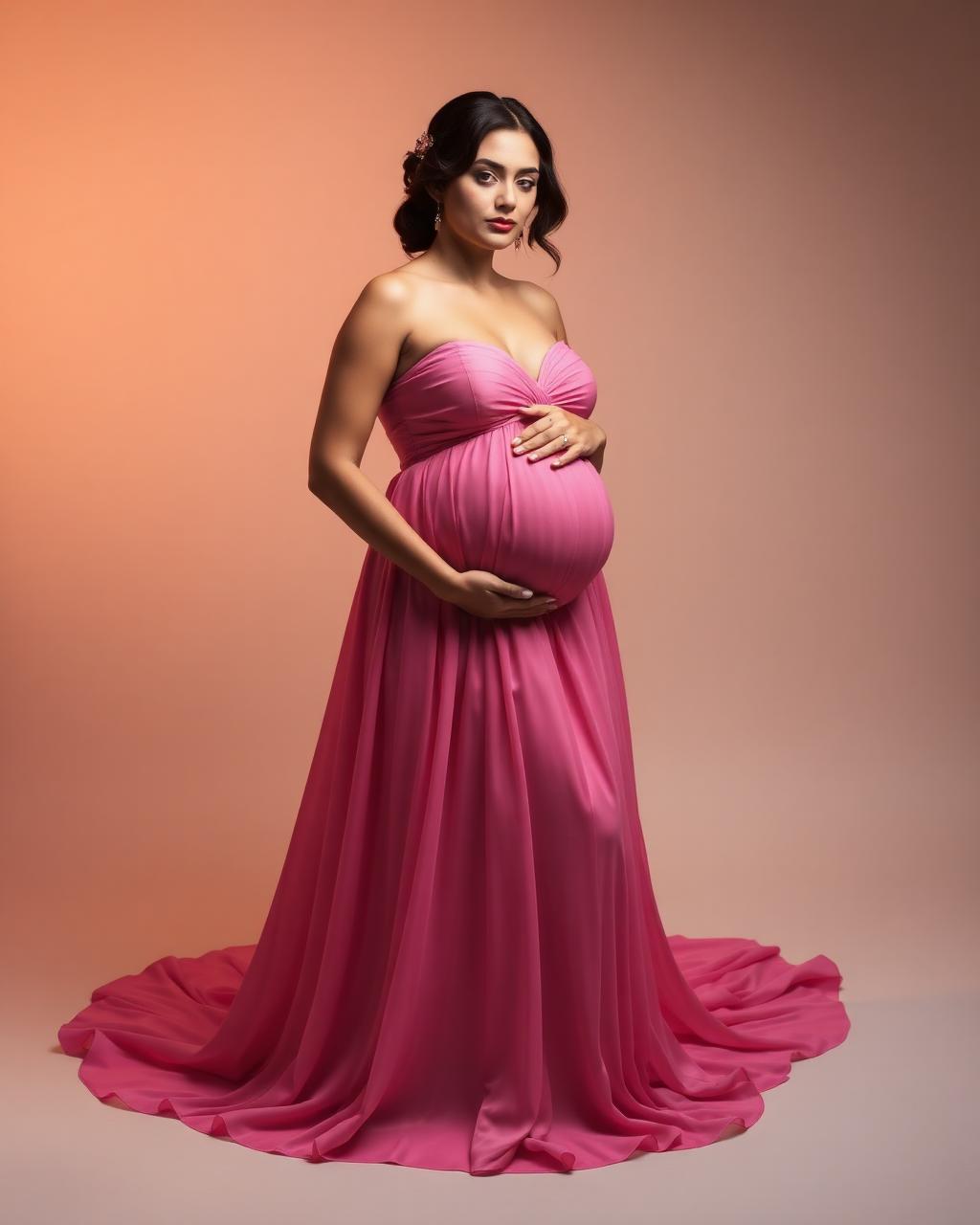 Maternity studio portrait in a pink gown